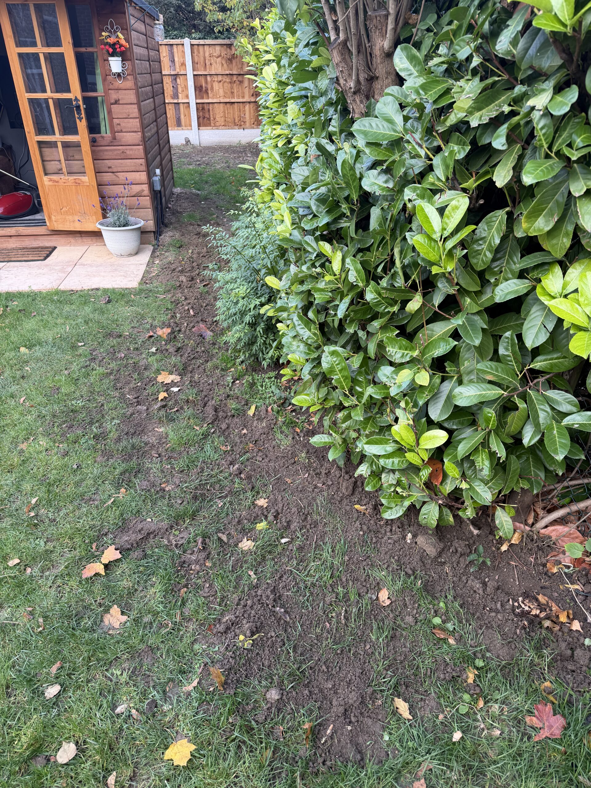 Underground cable route through the garden to the summer house