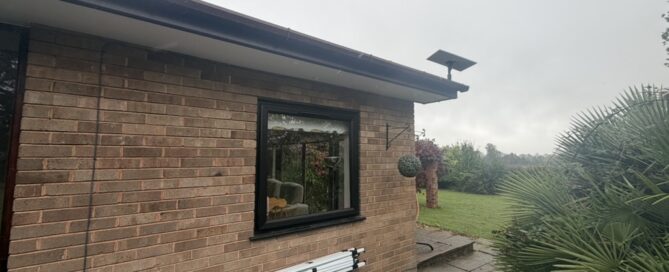 Starlink dish mounted neatly above the roof edge at the Wichenford property