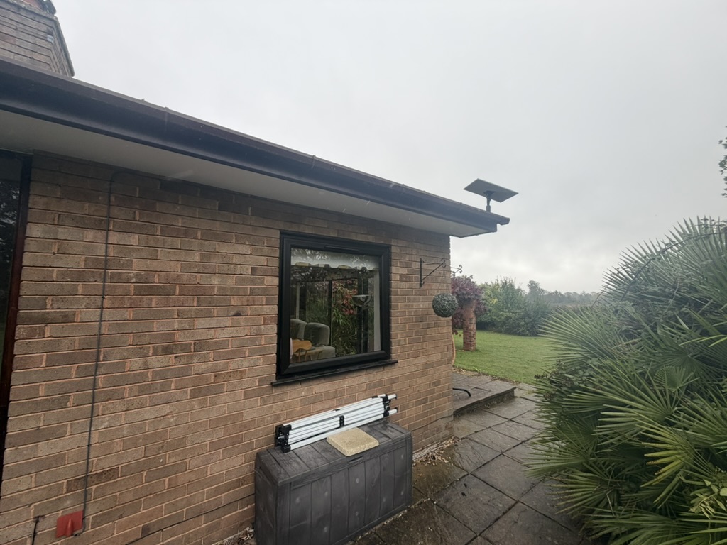 Starlink dish mounted neatly above the roof edge at the Wichenford property